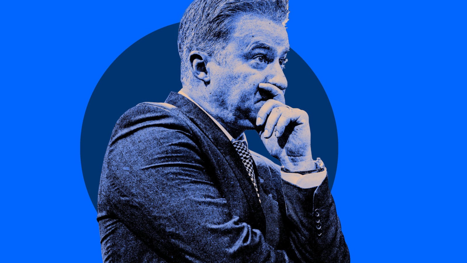 A photo illustration of Roland Gutierrez with his hand over his mouth