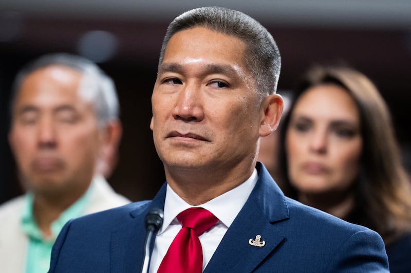 UNITED STATES - JUNE 26: Hung Cao, nominee to serve as under secretary of the Navy, attends his Senate Armed Services Committee confirmation hearing in Dirksen building on Thursday, June 26, 2025. (Tom Williams/CQ-Roll Call, Inc via Getty Images)