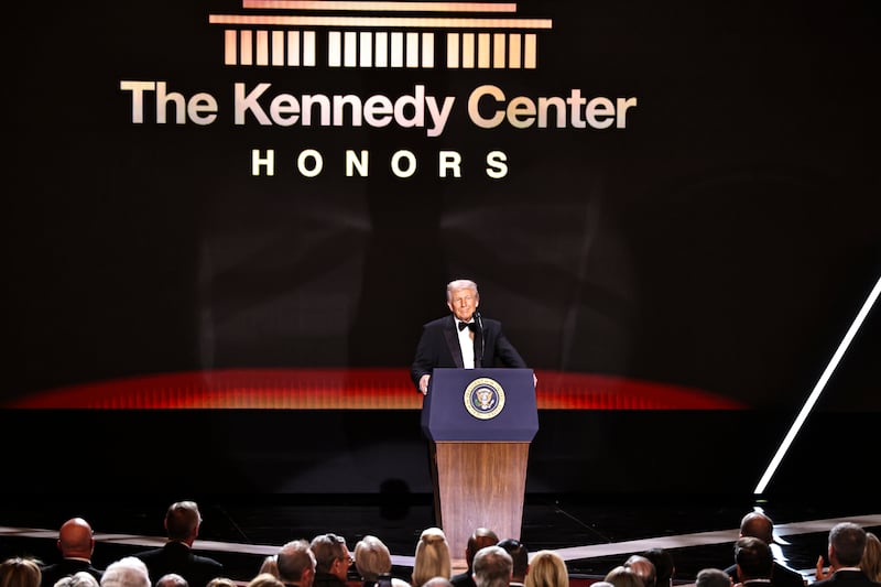 US President Donald Trump arrives for the 48th Kennedy Center Honors gala at the Kennedy Center in Washington, DC, on December 7, 2025. (Photo by Alex WROBLEWSKI / AFP via Getty Images)