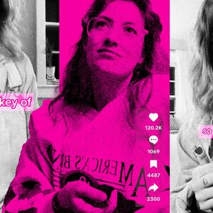 A triptych of screenshots show Summer England in her TikTok videos speaking to the camera, recounting her tales of meeting her neighbor and their romance.