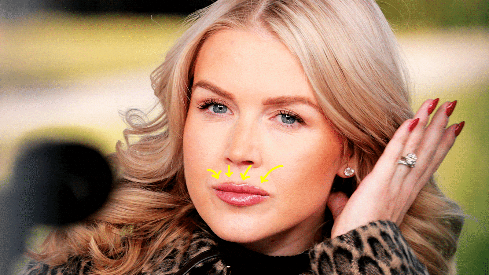 Karoline Leavitt with arrows pointing at her top lip