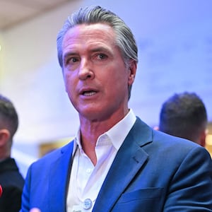 Gavin Newsom speaks to the press on the sidelines of the World Economic Forum (WEF) annual meeting in Davos on January 20, 2026.
