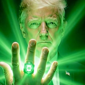 AI-generated image of Donald Trump with a Green Lantern power ring.