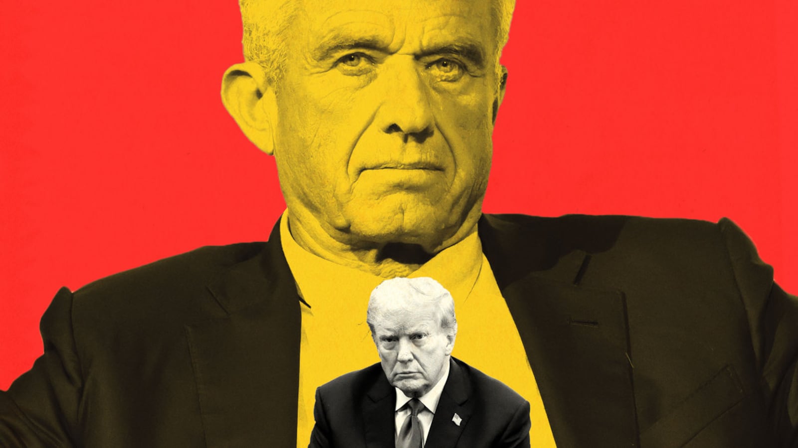 A photo illustration of Robert F. Kennedy Jr. looming over Donald Trump