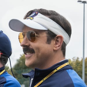 Brendan Hunt, Jason Sudeikis, and Tanya Reynolds in 'Ted Lasso'