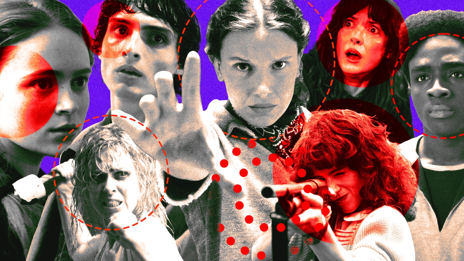 A photo illustration of The Stranger Things season 5 cast.