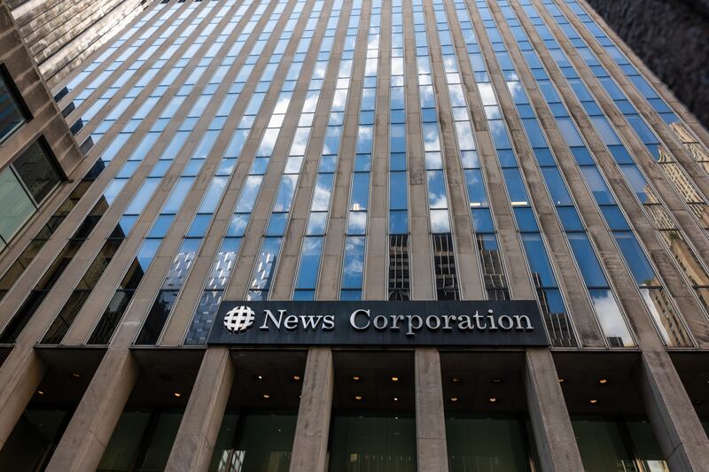 NEW YORK, NEW YORK - JULY 22: The News Corporation building stands in midtown Manhattan, which houses both the Wall Street Journal and Dow Jones & Co., on July 22, 2025, in New York City. Donald Trump has filed a lawsuit against Rupert Murdoch, his company News Corp, its CEO Robert Thomson, and two Wall Street Journal reporters over an article that claims Trump gave his then-friend Jeffrey Epstein a sexually suggestive letter for Epstein’s 50th birthday. (Photo by Spencer Platt/Getty Images)