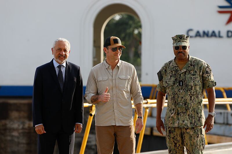 US Secretary of Defense Pete Hegseth visits to the Panama Canal on April 08, 2025 in Panama City, Panama. Panama Canal Administrator Dr. Ricaurte Vasquez Morales welcomes Pete Hegseth. Admiral Alvin Holsey accompanied the visit. (Photo by Daniel Gonzalez/Anadolu via Getty Images)