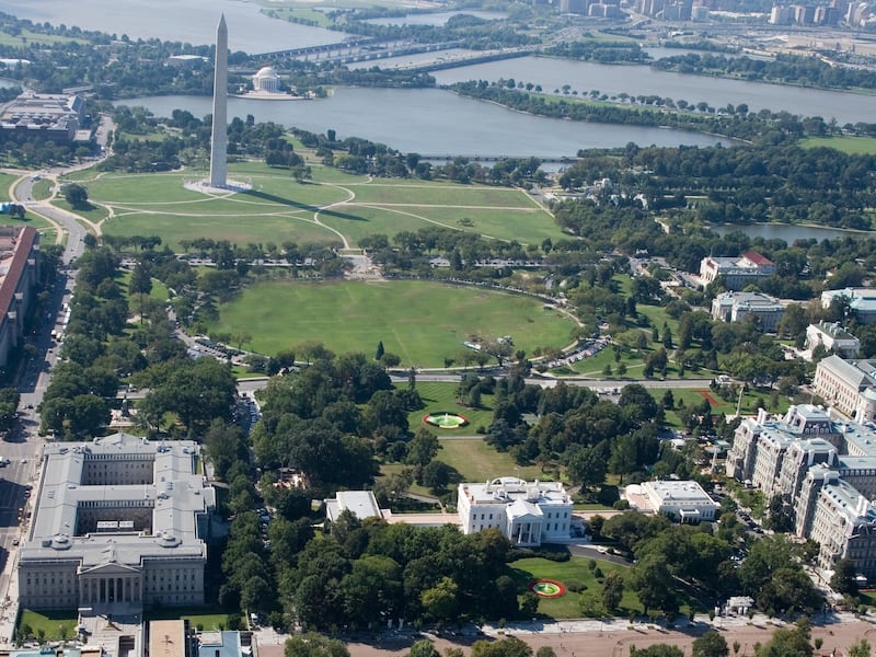 UNITED STATES - SEPTEMBER 16: Aerial view of Lafayette Park and Washington Mall, Washington, D.C. (Photo by Carol M. Highsmith/Buyenlarge/Getty Images)
