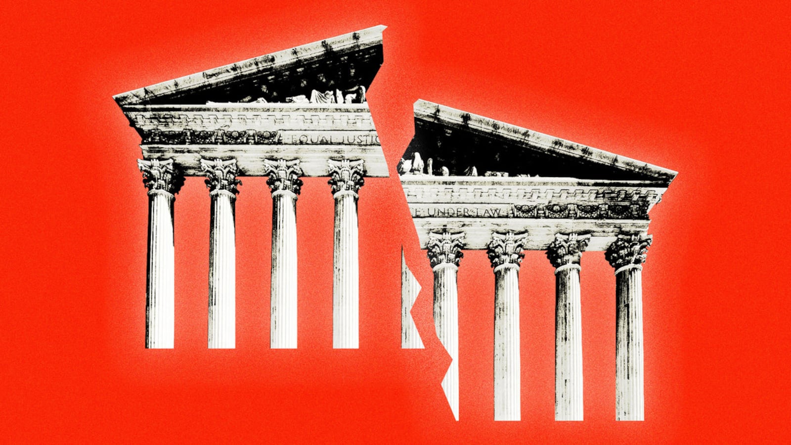 An illustration that includes images of SCOTUS, Supreme Court of The United States, for an article about its affirmative action ruling.