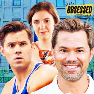 Andrew Rannells and Lena Dunham for the Obsessed Podcast.