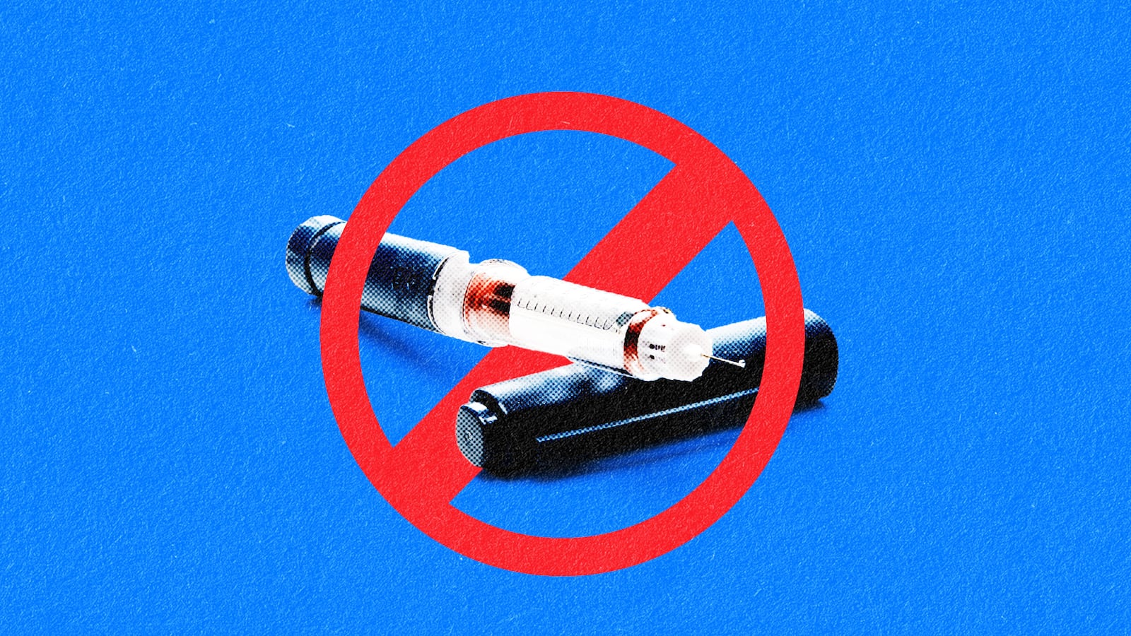 A photo illustration of an insulin pen crossed out in red