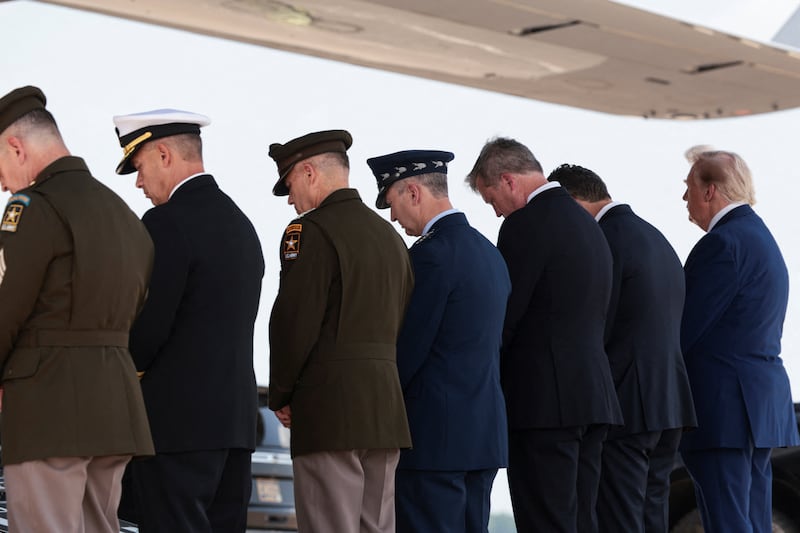 Trump and U.S. officials attended the dignified transfer of U.S. Army service members killed in Jordan and Iraq amid the Iran war, at Dover Air Force Base on Wednesday.