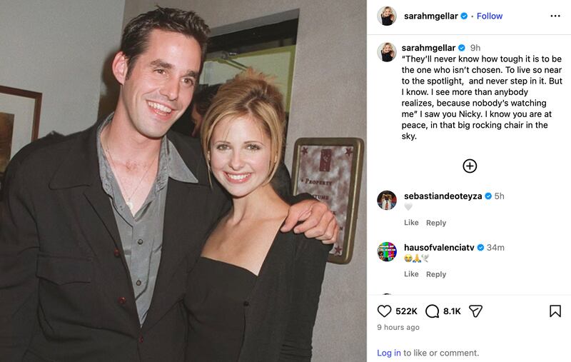 Sarah Michelle Gellar's tribute post on Instagram.