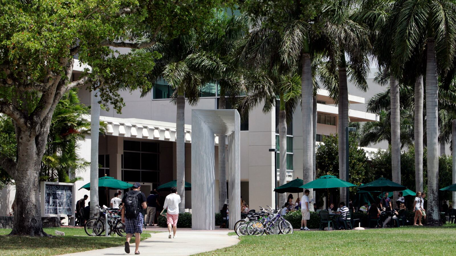 Students walk on the campus of the University of Miami.