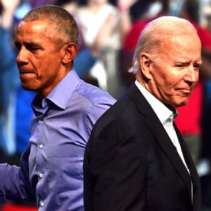 PHILADELPHIA, PA - NOVEMBER 05: President Joe Biden (R) and former U.S. President Barack Obama (L) greet Democratic Senate nominee John Fetterman and Democratic gubernatorial nominee Josh Shapiro at the Liacouras Center on November 5, 2022 in Philadelphia, Pennsylvania. Fetterman will face Republican nominee Dr. Mehmet Oz as Shapiro faces Republican Doug Mastriano on November 8 in the midterm general election. (Photo by Mark Makela/Getty Images)