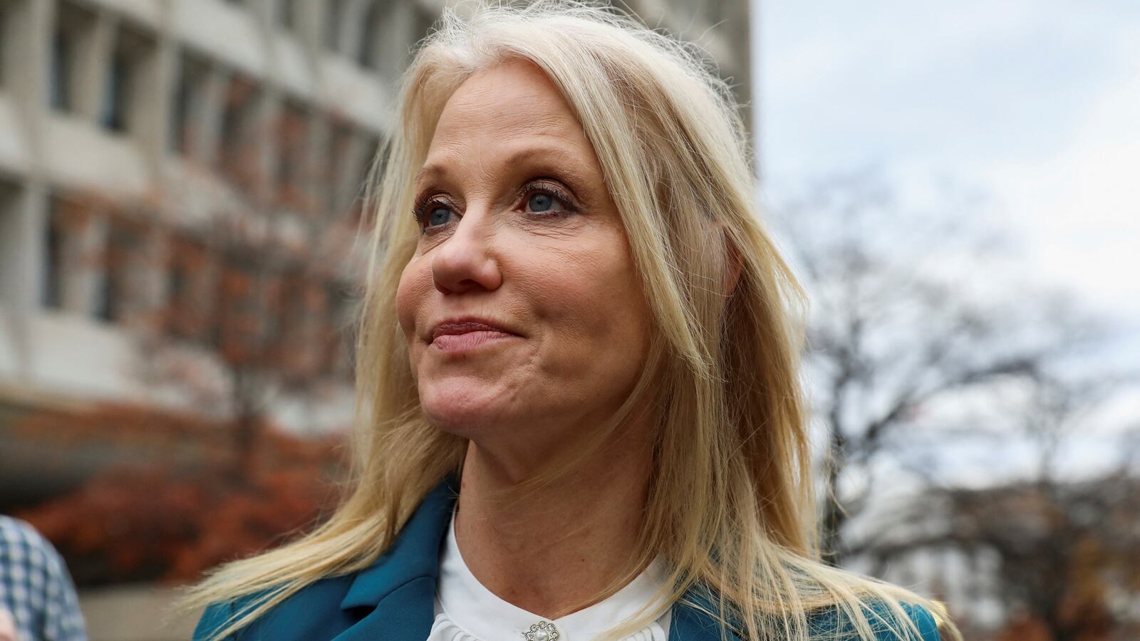 Kellyanne Conway walks outside in Washington D.C.