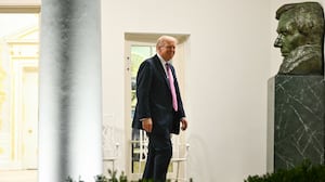 US President Donald Trump walks near a bust of Abraham Lincoln outside the Oval Office during a dinner hosted in the newly renovated Rose Garden of the White House in Washington, DC, on September 5, 2025. (Photo by Mandel NGAN / AFP) (Photo by MANDEL NGAN/AFP via Getty Images)