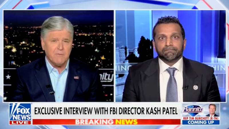 Sean Hannity interviews Kash Patel on Fox News.