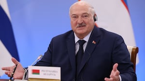Belarussian President Alexander Lukashenko speaks during the Supreme Eurasian Economic Council Meeting on December 26, 2024, in Igora ski resort, north of Saint Petersburg, Russia.