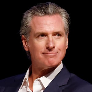 California Governor Gavin Newsom looks on before speaking at East Los Angeles College on February 26, 2025 in Monterey Park, California.