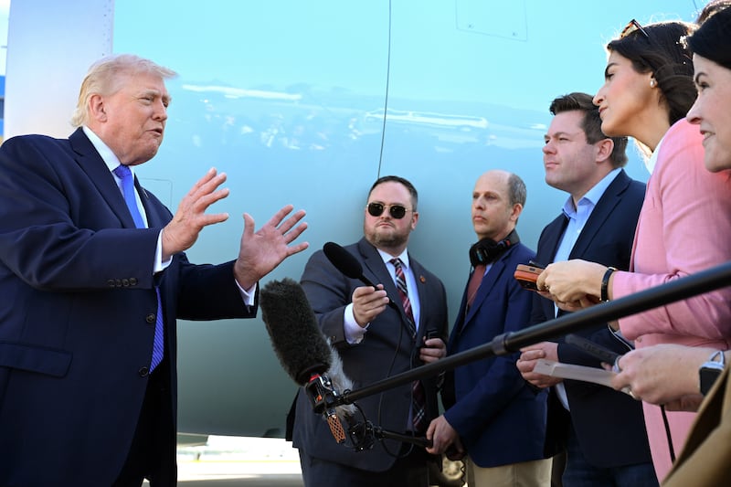 President Donald Trump blasted a Newsmax reporter who was trying to ask him a question about ICE while speaking with reporters before boarding Air Force One at Palm Beach International Airport in West Palm Beach, Florida, on March 23, 2026.