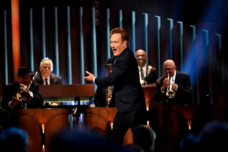 Conan O'Brien appears onstage during the 26th Mark Twain Prize for American Humor at the John F. Kennedy Center for the Performing Arts in Washington, D.C., on March 23, 2025.