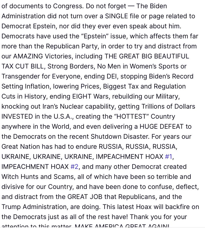 Trump announced Wednesday night he had signed the bill to release the Justice Department's and FBI's files on Jeffrey Epstein.