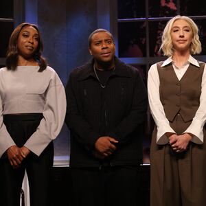 SATURDAY NIGHT LIVE -- Episode 1870 -- Pictured: (l-r) Bowen Yang, Ego Nwodim, Kenan Thompson, and Heidi Gardner during the "SNL For Trump" Cold Open on Saturday, November 9, 2024 -- (Photo by: Will Heath/NBC via Getty Images)