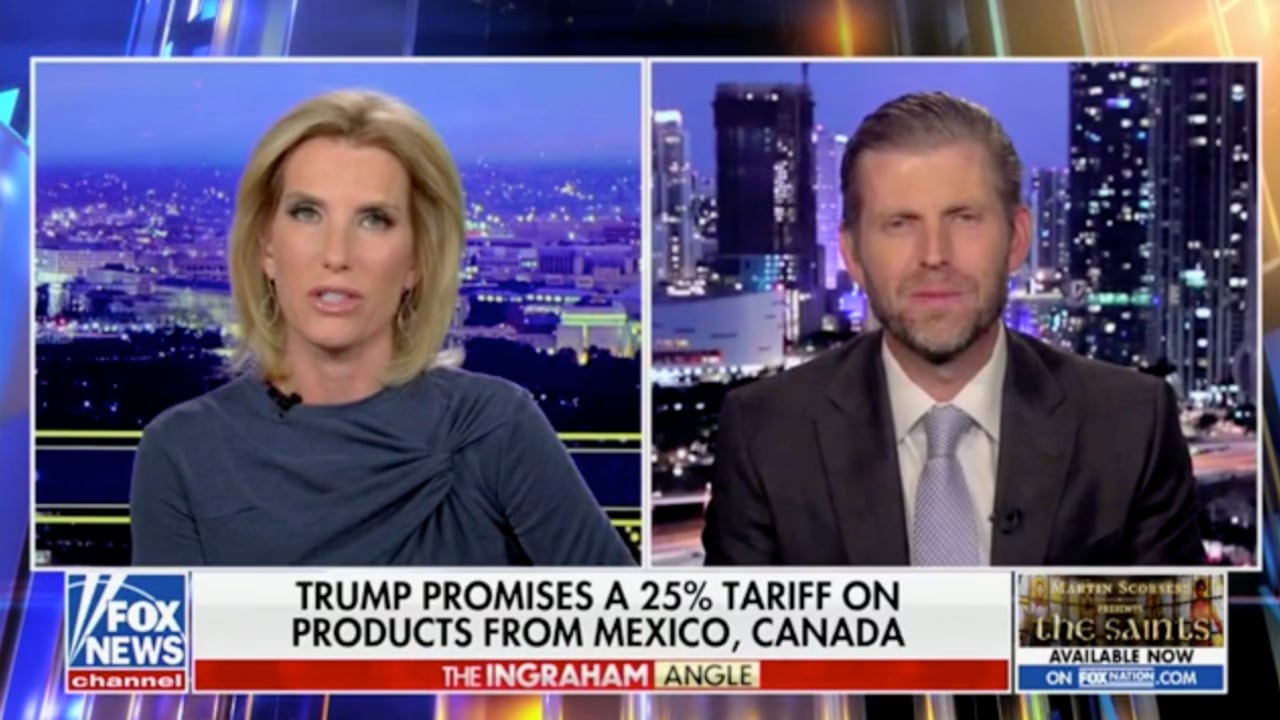 Eric Trump appears on Fox News show The Ingraham Angle.