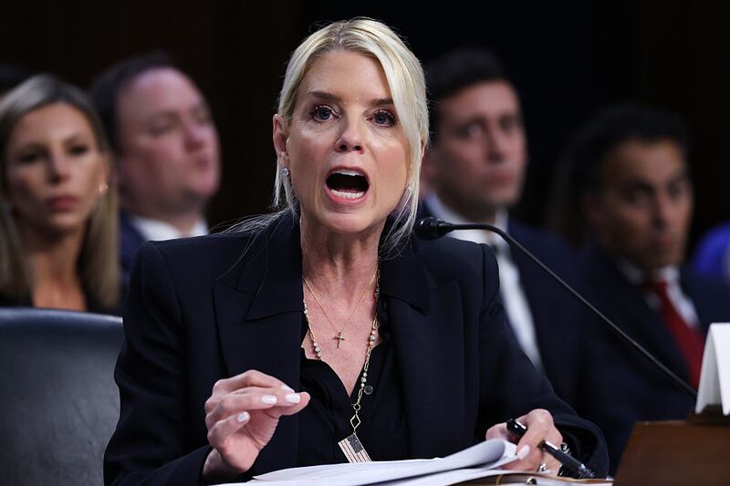 U.S. Attorney General Pam Bondi testifies before the Senate Judiciary Committee in the Hart Senate Office Building on Capitol Hill on October 07, 2025 in Washington, DC.