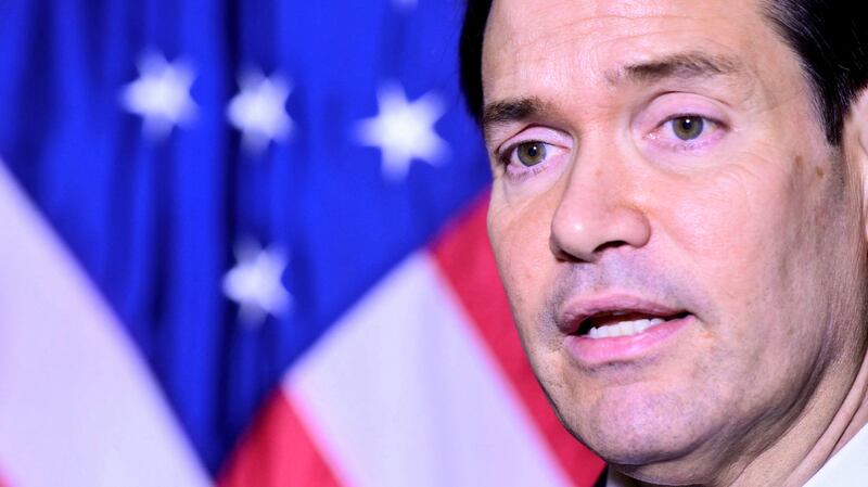 U.S. Secretary of State Marco Rubio speaks to the press at the US Embassy in Rome, Italy on May 8, 2026.     STEFANO RELLANDINI/Pool via REUTERS