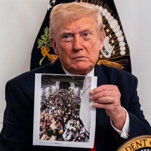 PALM BEACH, FLORIDA - NOVEMBER 27: President Donald Trump participates in a call with U.S. service members from his Mar-a-Lago club in Florida on Thanksgiving Day on November 27, 2025 in Palm Beach, Florida. (Photo by Pete Marovich/Getty Images)