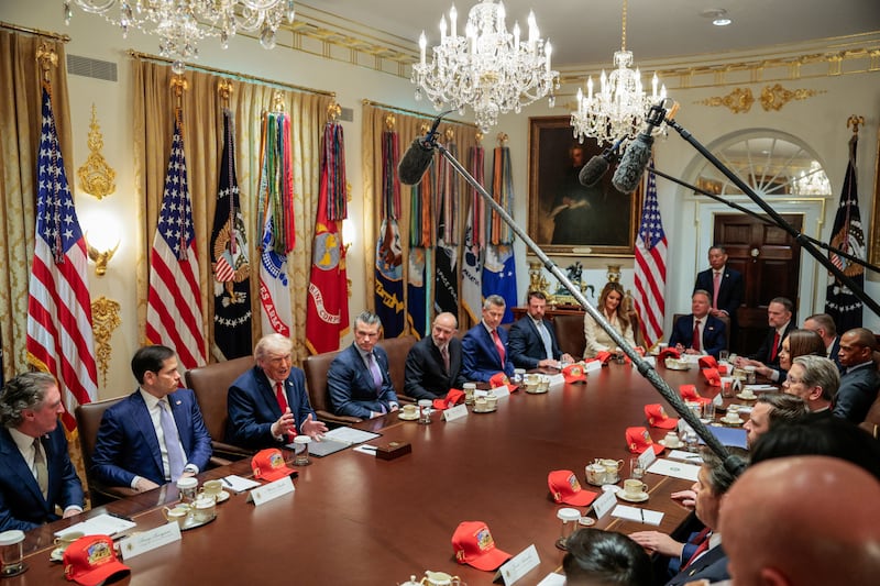 U.S. President Donald Trump speaks during a cabinet meeting in the Cabinet Room at the White House, in Washington, D.C., U.S., May 27, 2026.