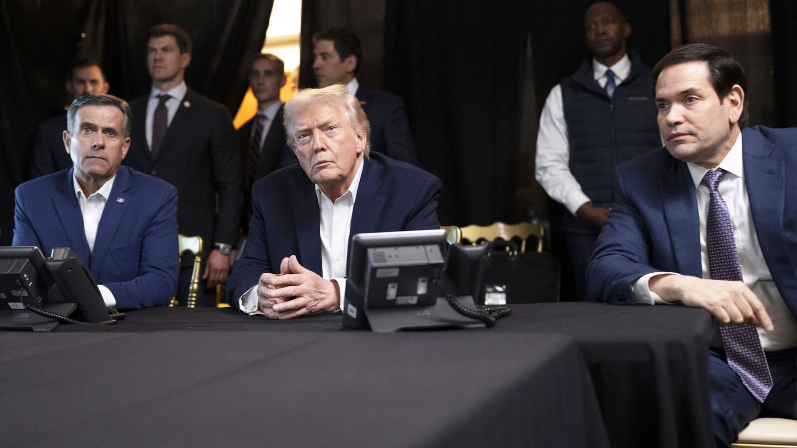 PALM BEACH, FLORIDA - JANUARY 3: (EDITOR'S NOTE: This Handout image was provided by a third-party organization and may not adhere to Getty Images' editorial policy.) U.S. President Donald Trump, CIA Director John Ratcliffe (L) and Secretary of State Marco Rubio monitor U.S. military operations in Venezuela, from Trump's Mar-a-Lago Club on January 3, 2026 in Palm Beach, Florida. President of Venezuela Nicolas Maduro and first lady Cilia Flores were brought to New York on Saturday after being captured by the U.S. military in Caracas. They are expected to face federal charges related to drug trafficking and working with gangs designated as terrorist organizations.
