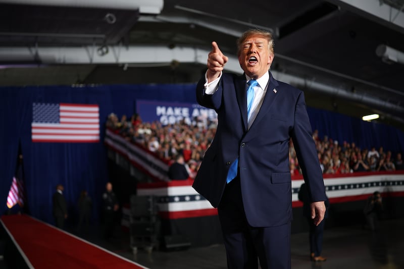 U.S. President Donald Trump wraps up an appearance at a campaign rally at Pinnacle Bank Expo Center on the Nebraska State Fairgrounds on October 05, 2026 in Grand Island, Nebraska.