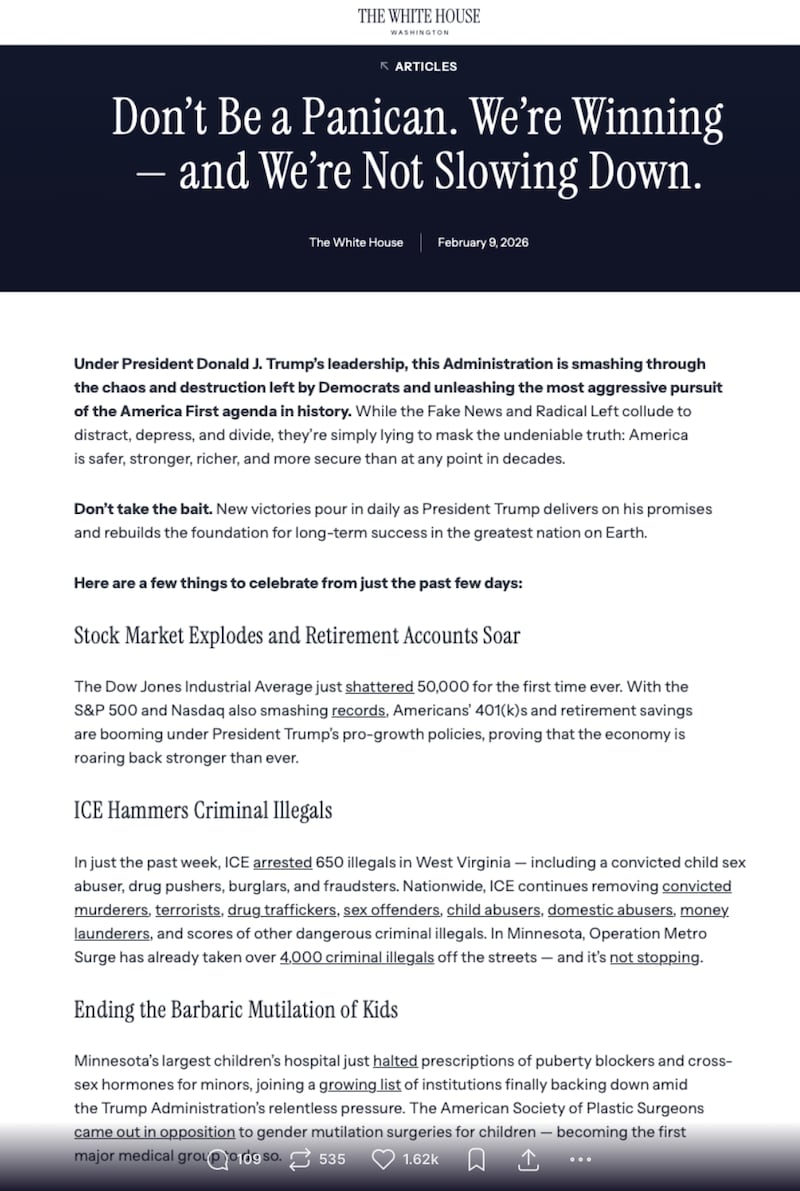 Trump shared a three-week-old White House press release urging Americans not to panic.