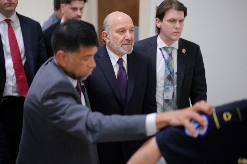 Commerce Secretary Howard Lutnick arrives for a closed transcribed interview with the House Oversight Committee about his relationship with Jeffrey Epstein on May 06, 2026 in Washington, DC.