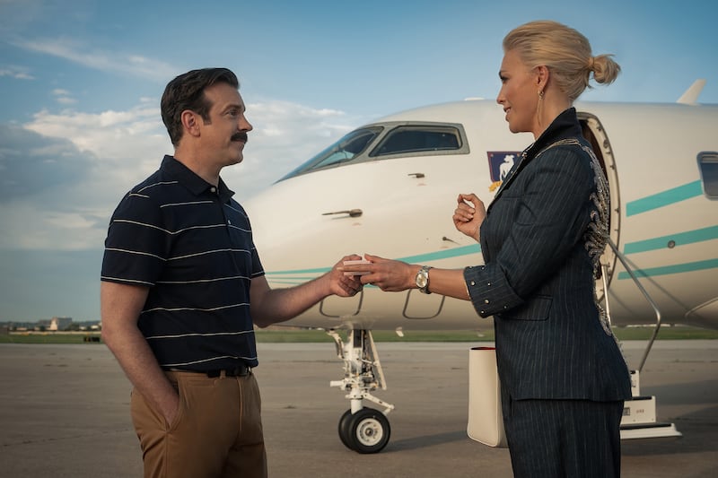 Jason Sudeikis and Hannah Waddingham in Ted Lasso.