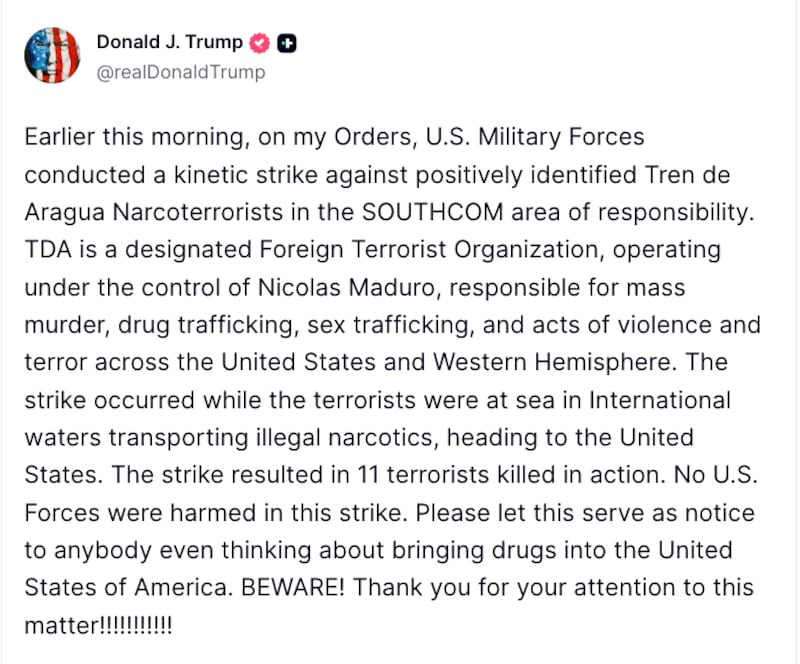 Trump Truth Social post