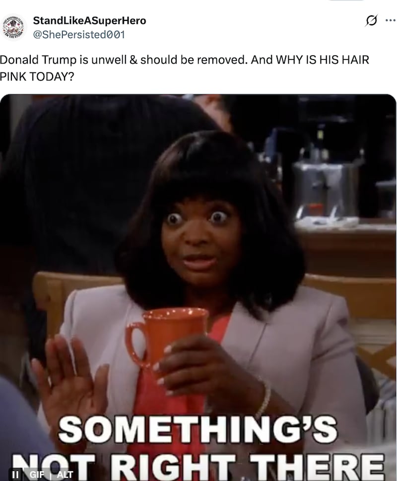 Trump's seemingly pink hair sparked many questions on Tuesday.