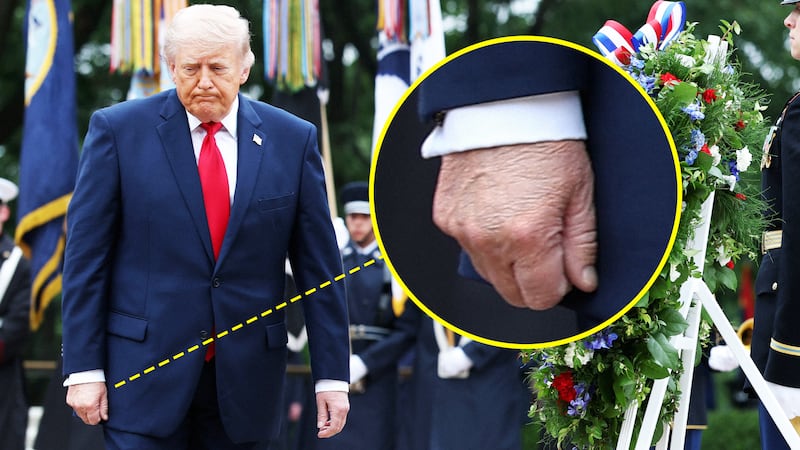 President Donald Trump (L) participates in a Memorial Day wreath-laying ceremony at the Tomb of the Unknown Soldier at Arlington National Cemetery on May 25, 2026 in Arlington, Virginia. Memorial Day honors those who died while serving in the U.S. armed forces.