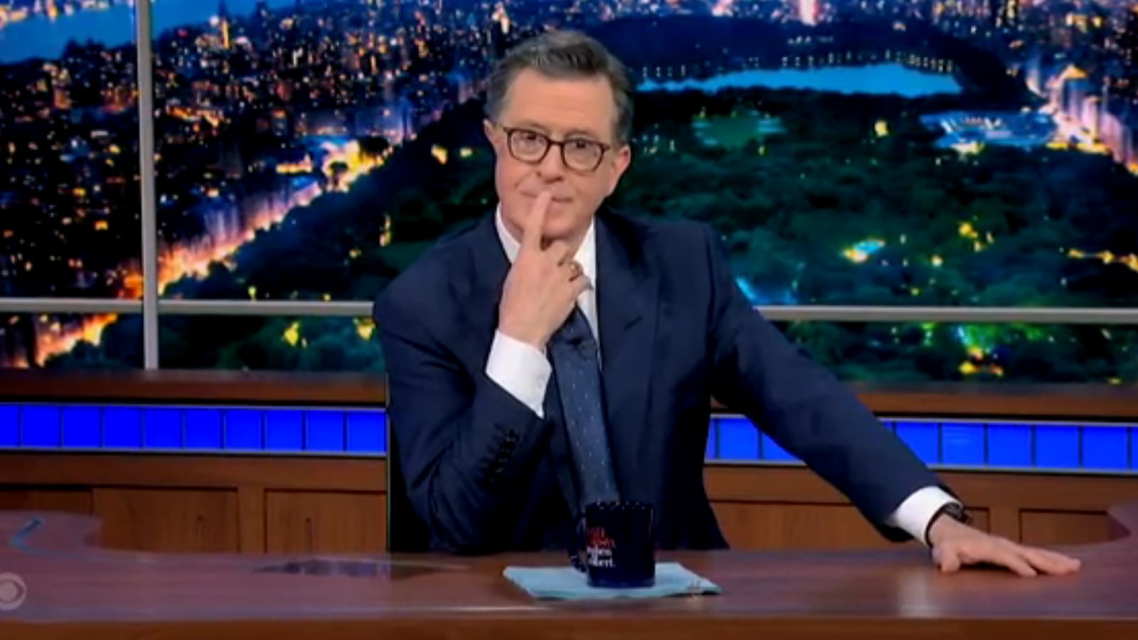 The Late Show with Stephen Colbert, Colbert after the band played Peanuts music.