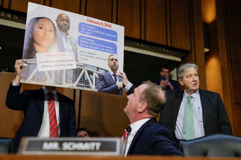 U.S. senators Eric Schmitt (R-MO) and John Kennedy (R-LA) during a Senate Judiciary Committee hearing with former special counsel at the Justice Department Jack Smith, on Capitol Hill in Washington, D.C., US, September 29, 2026.