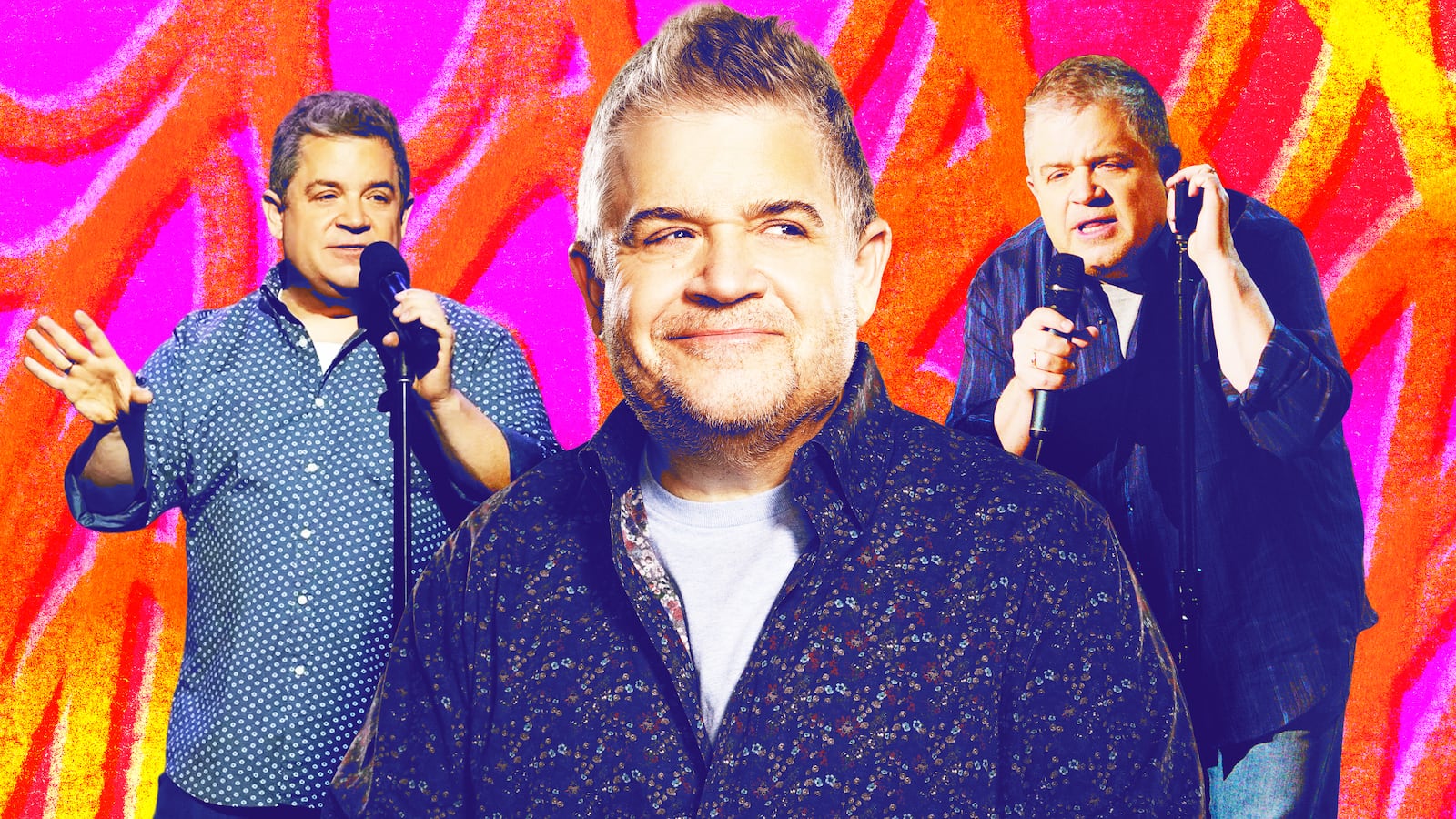 A photo illustration of Patton Oswalt.