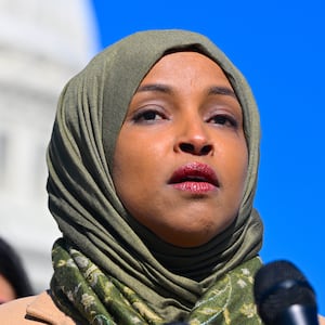 Representative Ilhan Omar hold a press conference in front of the US Capitol on February 29, 2024.