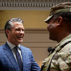 WASHINGTON, DC - AUGUST 20:  Defense Secretary Pete Hegseth greets members of the National Guard during a visit to Union Station on August 20, 2025 in Washington, D.C. The Trump administration has deployed federal officers and the National Guard to the District in order to place the DC Metropolitan Police Department under federal control and assist in crime prevention in the nation's capital. (Photo by Al Drago-Pool/Getty Images)
