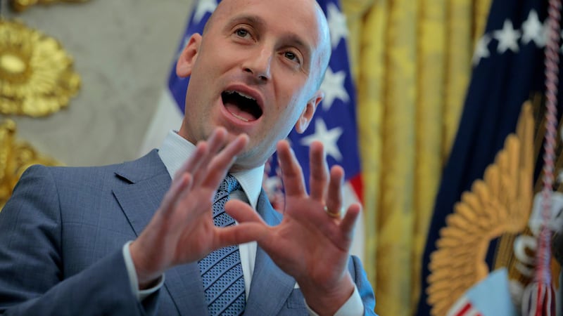 White House Deputy Chief of Staff Stephen Miller talks to reporters during an Oval Office availability with U.S. President Donald Trump on August 25, 2025 in Washington, D.C.