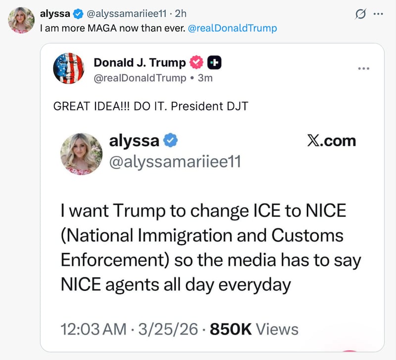 Donald Trump shares a MAGA supporter's post.