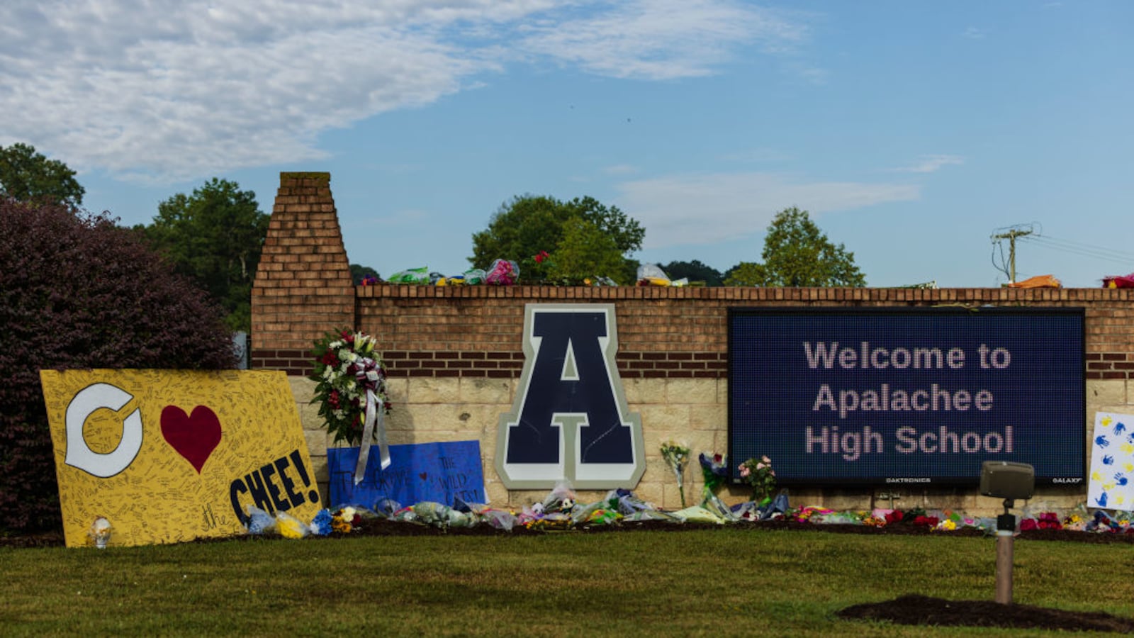 A memorial to the shooting victims at Apalachee High School.